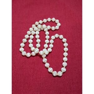 Satin Covered Beaded Necklace White W/ Gold Tone Beads Vintage 15"‎